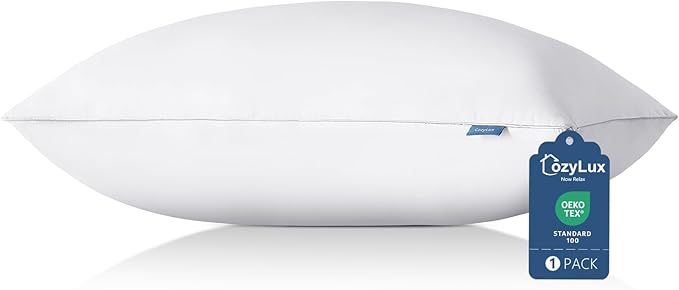 CozyLux Pillows Queen Size Set of 1, Hotel Quality Bed Pillows for Sleeping 1 Pack, Cooling Pillows for Side Back and Stomach Sleepers, Down Alternative Luxury Soft Supportive Fluffy Pillows (18x28)