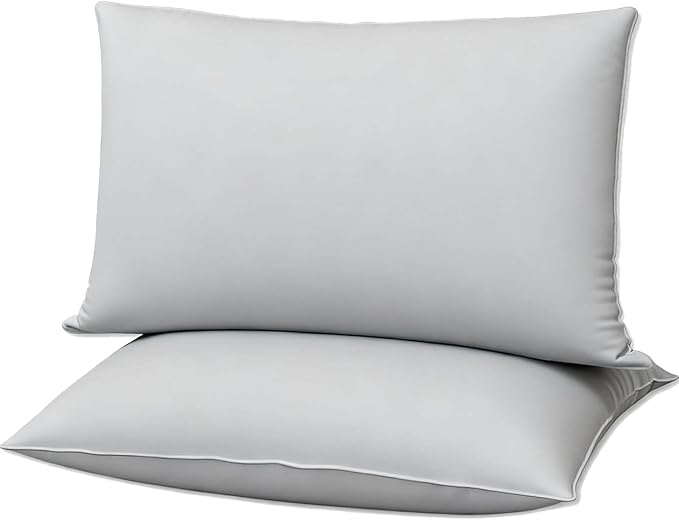 Flat Ultra Thin Bed Pillows Standard Size Pillow Set of 2 Extra Soft Down Alternative for Stomach Side Back Sleeper Light Grey 20x26inches