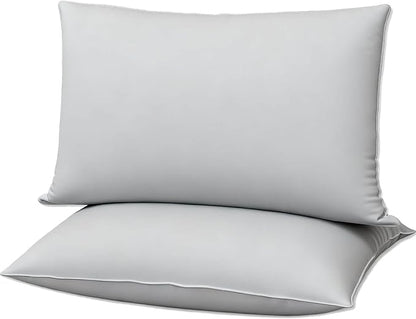 Flat Ultra Thin Bed Pillows Standard Size Pillow Set of 2 Extra Soft Down Alternative for Stomach Side Back Sleeper Light Grey 20x26inches