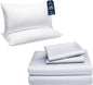 Beckham Hotel Collection Down Alternative Pillows & Cotton Sheets 4 Piece Set, 16" Deep Pocket, 2 Open End Pillowcases, King, White
