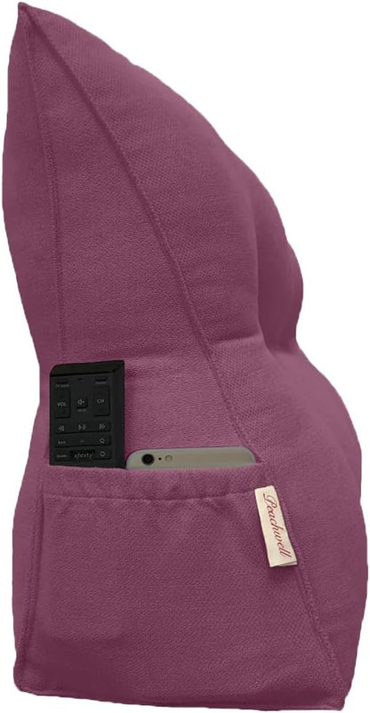 Triangular Reading Bed Rest Pillow Large Bolster Cushion Headboard Backrest Wedge Pillow with Removable Cover and Two Large Side Pockets (Purple, California King: 71 x 8 x 20 inches)