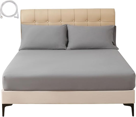 Grounding Sheets Queen, 12% Silver+88% Organic Cotton, Fitted Grounded Bed Sheet Deep Pocket for Improved Sleep & Wellness (Gray, Queen - 60"x80"x15")