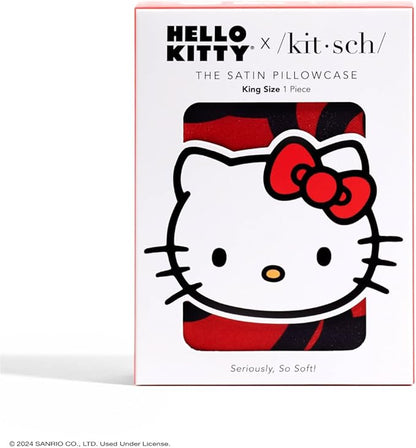 Kitsch x Hello Kitty Pillow Case – Sea of Bows Toddler Bed Time Satin Pillowcase with Zipper – Soft Cooling Pillow Cover for Hair & Skin – Better Than Silk Pillowcase – King Size 19x36