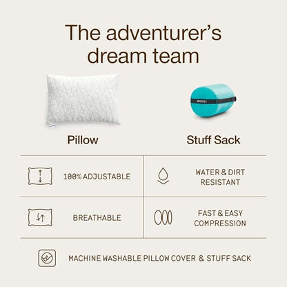 Coop Home Goods Original Travel and Camping Adjustable Pillow, Small Camping Pillow with Compressible Stuff Sack, Medium-Firm Memory Foam with Lulltra Washable Cover, CertiPUR-US Certified (19x13)