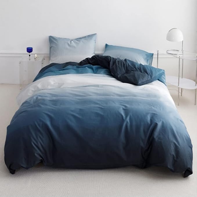 Wellboo Blue White Gradient Comforter Sets King Solid Ocean Sea Bedding Comforters Cotton Modern Plain White and Sky Blue Gradient Soft Quilts Farmhouse Abstract Art Watercolor Comforters Warm
