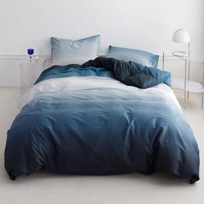 Wellboo Blue White Gradient Comforter Sets Full Solid Ocean Sea Blue Bedding Comforters Cotton Modern Plain White and Sky Blue Gradient Soft Quilts Farmhouse Abstract Art Watercolor Comforters Warm