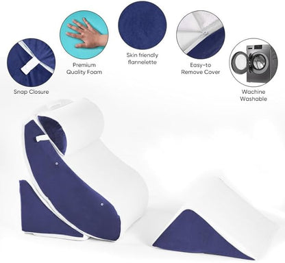 4 PCS Wedge Pillow Set for After Surgery, Memory Foam Orthopedic Bed Wedge Pillow Set, Adjustable Bed for Sleeping, Acid Reflux Relief, Post Surgery Recovery, Back Support, Leg Elevation, Blue