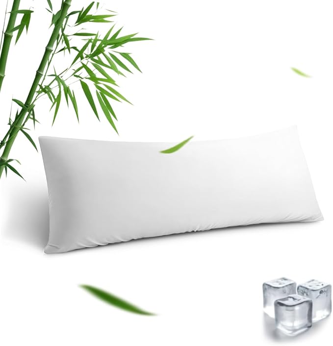 Body Pillowcase, Cooling Viscose from Bamboo Pillow Cover with Zipper Closure, Soft Moisture-Wicking for Hot Sleepers, Hair and Skin-Friendly, White, 1 Pack