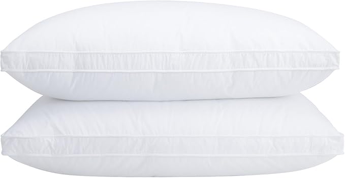 Queen Size Goose Down Pillows Set of 2 - Hypoallergenic Bed Pillows 500 Fill Power with 100% Cotton Cover, Medium Firm Support