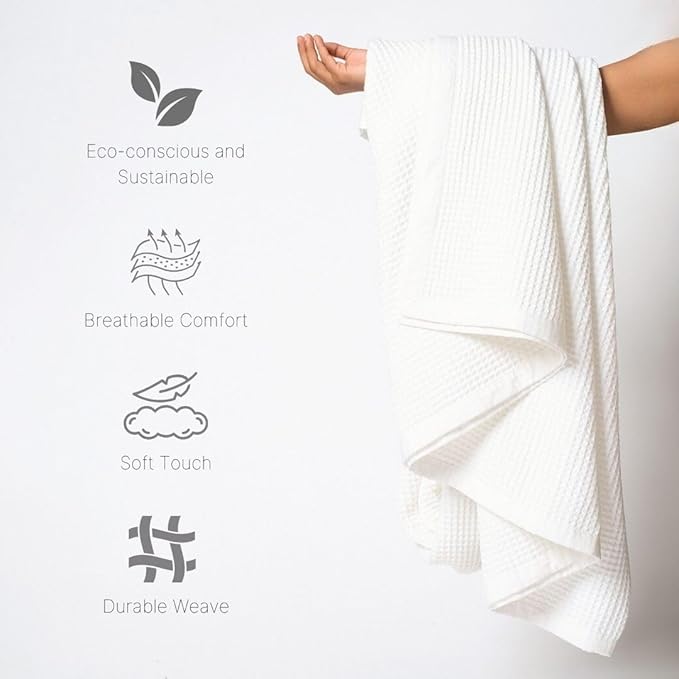 GOTS Certified Organic Cotton Waffle Weave Blanket, Throw Bed Blanket,50"X60" Cozy Throw Blanket for Couch, Modern Home Decor, Throw Blankets, Comfy Waffle Blanket & Soft Bed Blankets -White