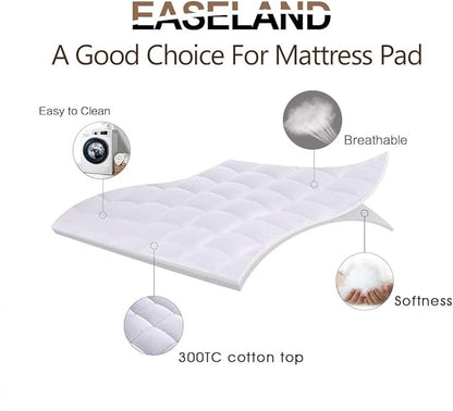 EASELAND Twin XL Mattress Pad Pillow Top Quilted Fitted Mattress Cover/Protector Extra Long Cotton Top 8-21" Deep Pocket Cooling Mattress Topper (39x80 Inches, White)