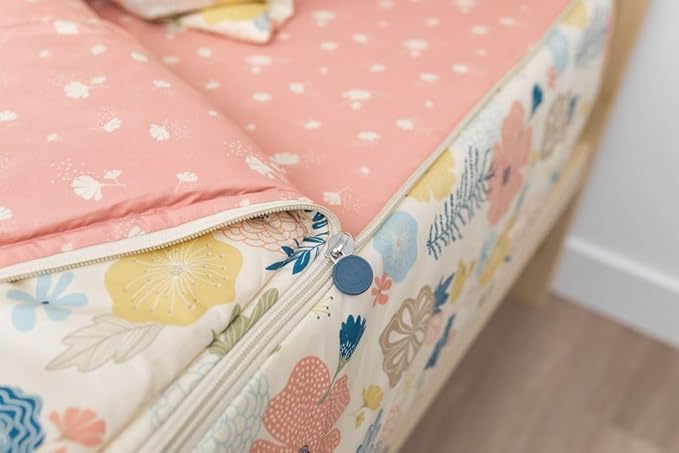 Beddy's Flower Blossoms Girls Durable Zipper Bedding for Kids, Bed in a Bag, Floral Sheets and Comforter, Easy to Make and Wash, Includes Pillowcase and Pillow Sham, Super Soft All Season