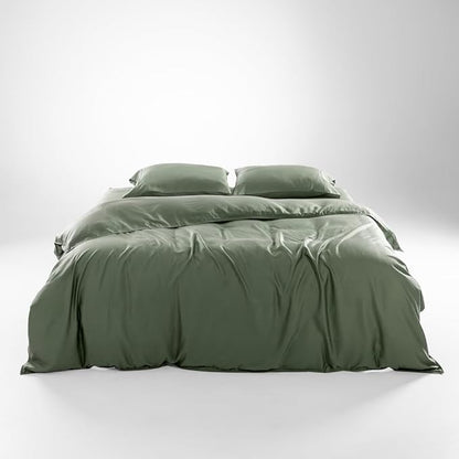 Olive + Crate Tencel Eucalyptus Cooling Duvet Cover Set - Hypoallergenic, Lyocell Tencel Duvet Cover - Soft, Temperature Regulating with Hidden Button Closure & Corner Ties - King Size [Moss]