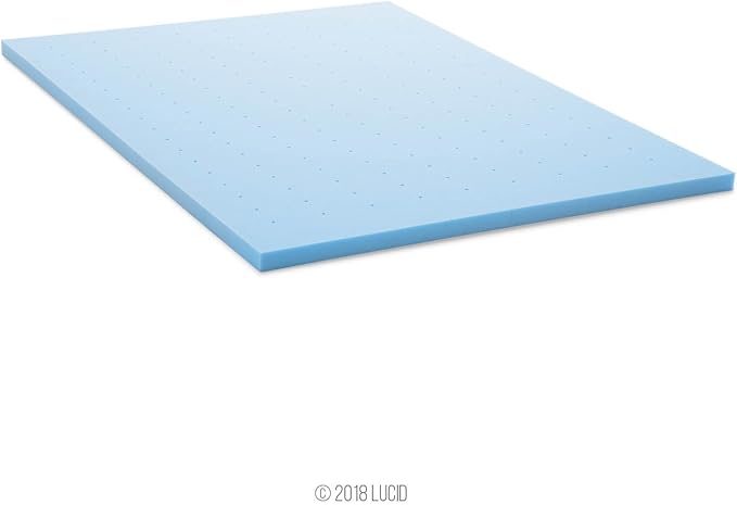 Lucid 2 Inch Memory Foam Mattress Topper, California King Size – Cooling Gel Bed Topper – Preassure-Relieving Plush Feel – Ventilated Breathable Design – CertiPur Certified - Dorm Essentials