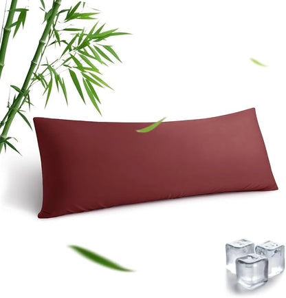 Body Pillowcase, Cooling Viscose from Bamboo Pillow Cover with Zipper Closure, Soft Moisture-Wicking for Hot Sleepers, Hair and Skin-Friendly, Burgundy, 1 Pack