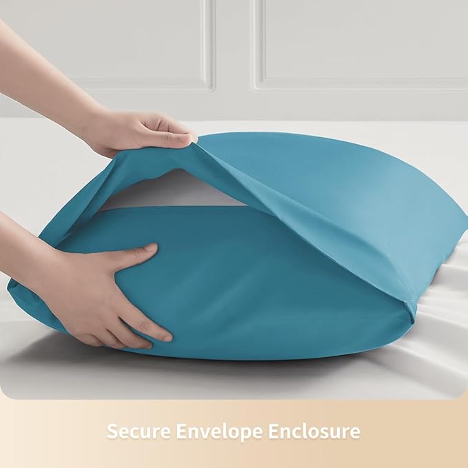 King Pillowcases, Cooling Viscose from Bamboo Pillow Covers with Envelope Closure, Soft Moisture-Wicking for Hot Sleepers, Hair and Skin-Friendly, Blue, 2 Pack