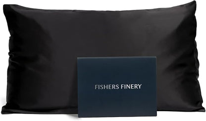 Fishers Finery 25mm 100% Pure Mulberry Silk Pillowcase (Black Queen)