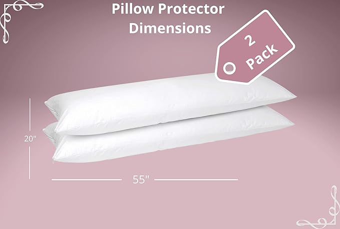 CirclesHome Pillow Protectors 2 Pack Body (20 x 55) Zippered - 100% Cotton Breathable Pillowcases - Protects Pillows from Dirt, Dust and Debris (Body- Set of 2 - 20x55)