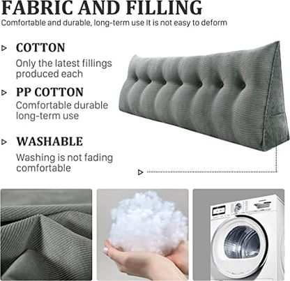 Wedge Headboard Pillow Dorm Room Reading Pillow Back Support for Sitting Up in Bed Bolster Lumbar Cushion Body Positioning Bedrest Corduroy (Dark Gray, King (76 * 8 * 20in))