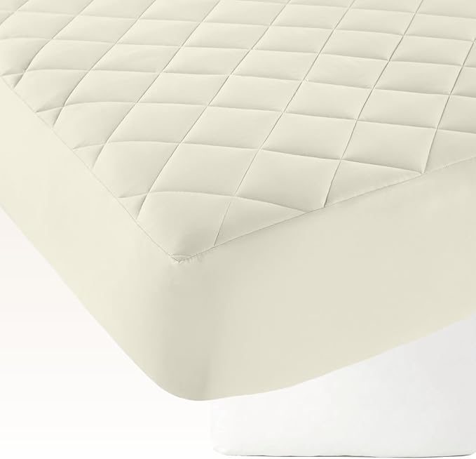 Premium Quilted Mattress Pad – 300GSM Thick with Deep Pocket Fitted Mattress Cover – 100% Cotton Organic Mattress Topper (Ivory, King)