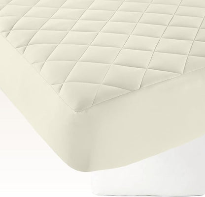 Premium Quilted Mattress Pad – 300GSM Thick with Deep Pocket Fitted Mattress Cover – 100% Cotton Organic Mattress Topper (Ivory, King)