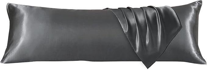 HUXMEYSON Body Pillow with Satin Pillowcase, Body Pillow for Adults, Removable Cover, Grey (20"x54")