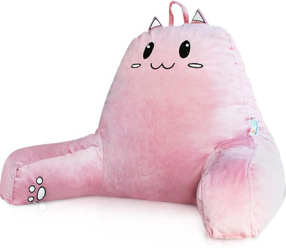 SUNSIDE Reading Pillow for Sitting in Bed, Cute Back Pillows for Adult, Shredded Memory Foam Bed Rest with Arms, Cat Design Bed Pillow, Relaxing, Watching TV, Gaming