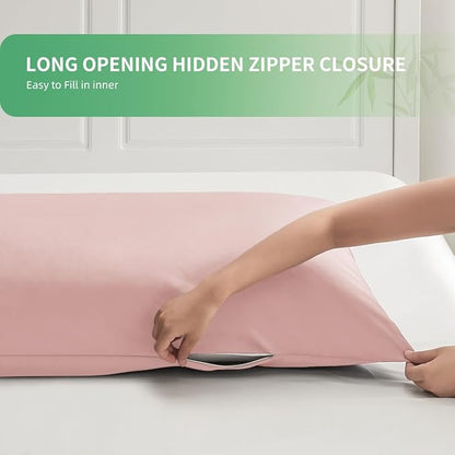 Body Pillowcase, Cooling Viscose from Bamboo Pillow Cover with Zipper Closure, Soft Moisture-Wicking for Hot Sleepers, Hair and Skin-Friendly, Pink, 1 Pack
