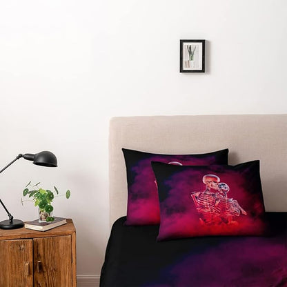 3D Skull Lover Pattren Duvet Cover Set Twin Size Red Smoke Background Bedding Set Halloween Comforter Cover Cool Bedroom Decor