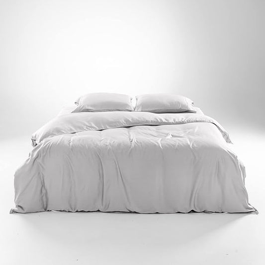 Olive + Crate Tencel Eucalyptus Cooling Duvet Cover Set - Hypoallergenic, Lyocell Tencel Duvet Cover - Soft, Temperature Regulating with Hidden Button Closure & Corner Ties - King Size [Gray Mist]