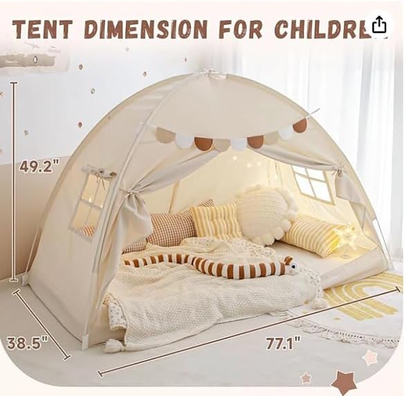 Sherilyn Twin Bed Toddler Canopy Bed Kids Tents Indoor Dream Playhouse Tent on Bed Bunk Privacy Space Blackout Sleeping Tents Portable Drafty Room Floor Bed Tents for Boys Girl Birthday, House Gift