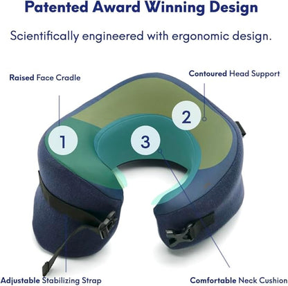 C CUSHION LAB Travel Pillow, Award-Winning Patented Ergonomic Design for Chin & Neck Support Memory Foam Neck Pillow, Compact Airplane Pillow for Traveling, Flight, Car (Navy, Large)