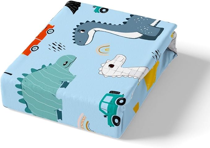 Cute Car Kids Duvet Cover Queen Size,Kawaii Dino Colorful Wild Animal Duvet Cover Set for Children Adult,Cartoon Dinosaur Rainbow Sketch Blue Soft Comforter Cover for Dorm Room, Zipper, Ties