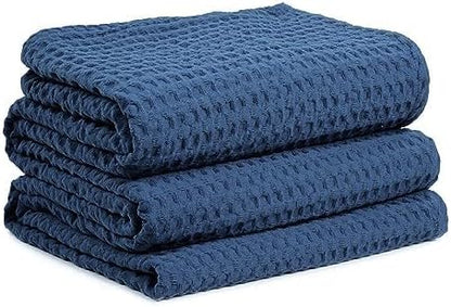HILLFAIR 100% Cotton Blanket- 120" x 120" XXL Oversized King Bed Blankets - Family Size 10 ft x 10 ft Big - Soft Breathable Waffle Blankets for Bed - Extra Large King Cotton Blanket - Blue