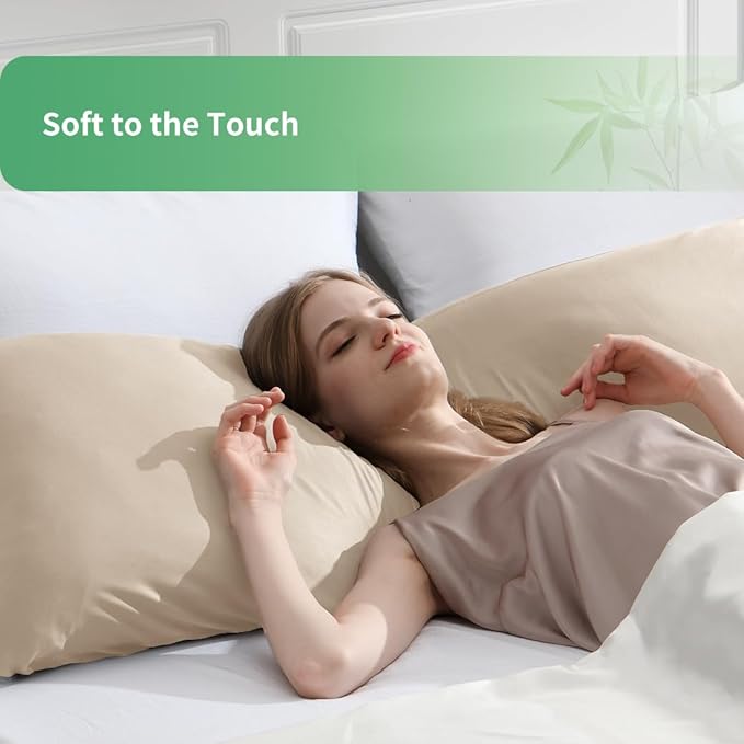 Body Pillowcase, Cooling Viscose from Bamboo Pillow Cover with Zipper Closure, Soft Moisture-Wicking for Hot Sleepers, Hair and Skin-Friendly, Light Khaki, 1 Pack