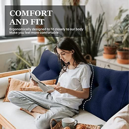 Wedge Headboard Pillow Dorm Room Reading Pillow Back Support for Sitting Up in Bed Bolster Lumbar Cushion Body Positioning Bedrest Corduroy (Navy Blue, King (76 * 8 * 20in))