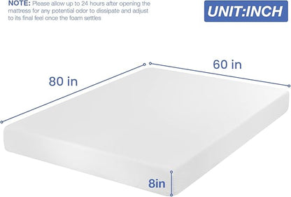 FDW | 8 Inch Queen Mattress | Medium Firm | Gel Memory Foam Mattress | White | Bed in a Box, CertiPUR-US Certified | Pressure Relief, Cooling Ventilated Foam | Washable Removable Cover