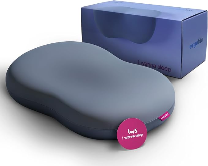 IWS I WANNA SLEEP Ergoblu Cooling Cervical Memory Foam Pillow – Satin-Touch No-Frizz and Anti-Sleep-Line Pillowcase, Orthopedic Neck & Spine Alignment for Back & Stomach Sleepers