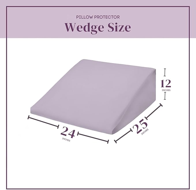 CirclesHome Wedge Pillow Cover 100% Cotton, Zippered Wedge Pillow Case Protector, Soft, Hypoallergenic & Breathable -Lavender, (24Wx25Lx12)