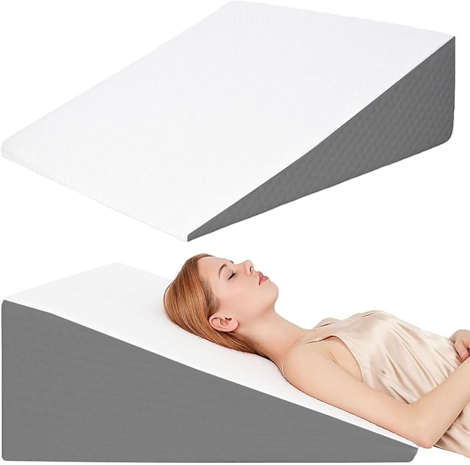 Wedge Pillow, Bed Wedge Pillows for Sleeping, Snoring, Back Support, After Surgery, Foam Triangle Pillow, Removable Washable Cover (White Gray, 12in)