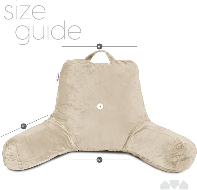 Milliard Reading Pillow with Arms, Cream, Shredded Memory Foam Back Pillow for Bed Sitting Up - Sit Up Backrest Support for Reading & Rest Bed - Washable Cover, Adjustable Comfort, CertiPUR Certified