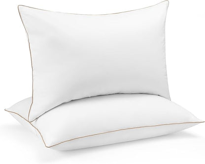 Deodar Bed Pillows Goose Feather Down Pillows Queen Size Set of 2 - Made in USA 100% Cotton Hotel Pillow for Sleeping Soft Fluffy Pillow for Back Side Stomach Sleepers 20" x 30"