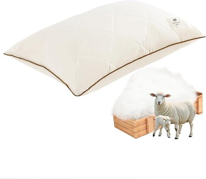 YOUR MOON Organic Wool Pillow Standard Size, Natural Wool & Down Alternative Filling, Luxury Hotel Quality Pillows, Soft Support Bed Pillows for Sleeping, 100% Cotton Cover (Off White)