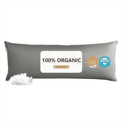 Goose Down Body Pillows for Adults, Large Body Pillow for Side Sleeper, Hugging Feather Body Pillow Insert, Cooling Full Length Long Pillow for Bed with 100% Organic Cotton Shell, (Dark Grey 20"x54")