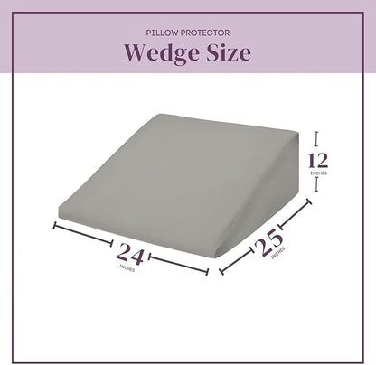 CirclesHome Wedge Pillow Cover 100% Cotton, Zippered Wedge Pillow Case Protector, Soft, Hypoallergenic & Breathable - Light Grey, (24Wx25Lx12)