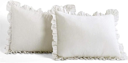 Lush Decor Ticking Stripe Bedspread Full Size 3 Piece Set Wheat - Ruffle Bedding Set Full Bedspreads - Kids Bedding - Farmhouse & Coquette Decor
