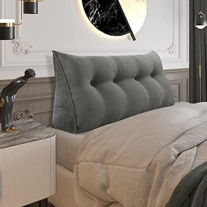 Wedge Headboard Pillow Dorm Room Reading Pillow Back Support for Sitting Up in Bed Bolster Lumbar Cushion Body Positioning Bedrest Corduroy (Dark Gray, Full (54 * 8 * 20in))
