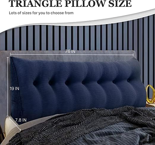 Wedge Headboard Pillow Dorm Room Reading Pillow Back Support for Sitting Up in Bed Bolster Lumbar Cushion Body Positioning Bedrest Corduroy (Navy Blue, King (76 * 8 * 20in))