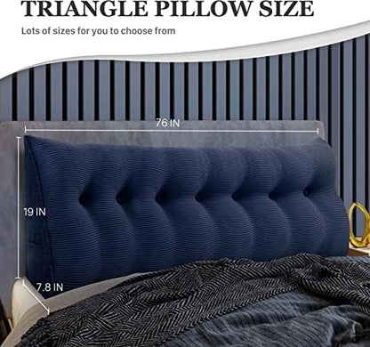 Wedge Headboard Pillow Dorm Room Reading Pillow Back Support for Sitting Up in Bed Bolster Lumbar Cushion Body Positioning Bedrest Corduroy (Navy Blue, King (76 * 8 * 20in))