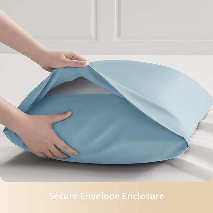 Queen Pillowcases, Cooling Viscose from Bamboo Pillow Covers with Envelope Closure, Soft Moisture-Wicking for Hot Sleepers, Hair and Skin-Friendly, Aqua Blue, 2 Pack